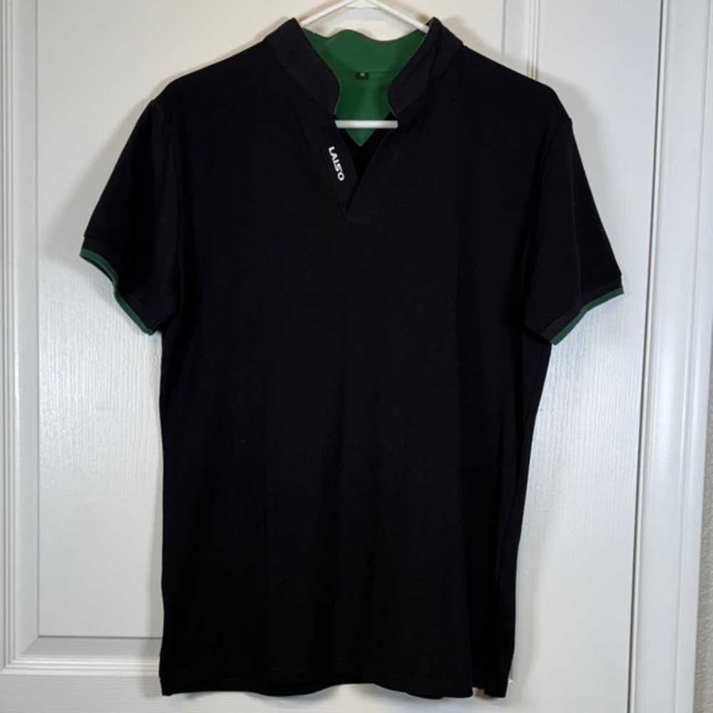 Laiso No Collar Polo Black Shirt Size Med EUC #5791